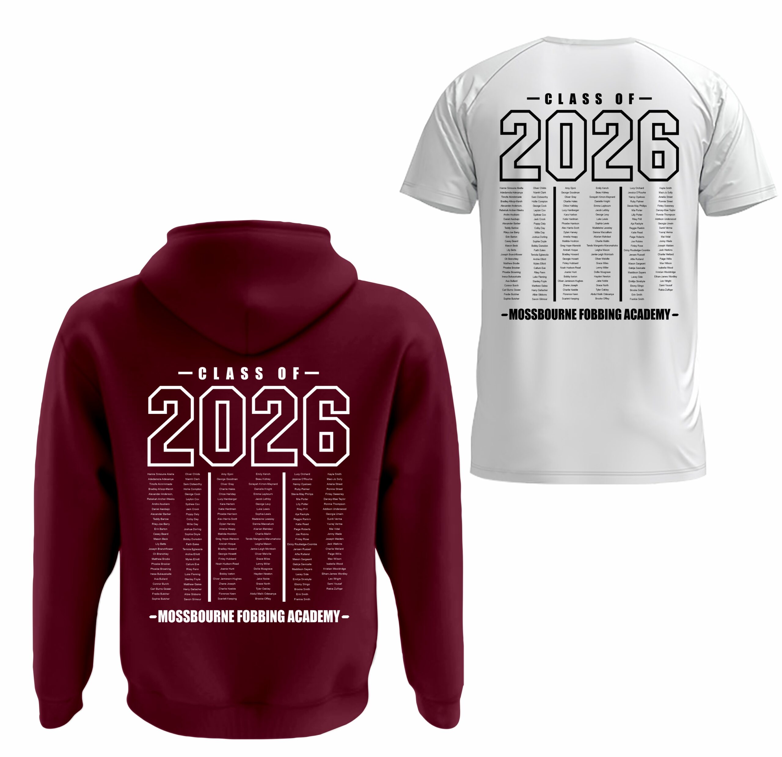 Mossbourne Fobbing Academy Leavers Hoodies + T-Shirt